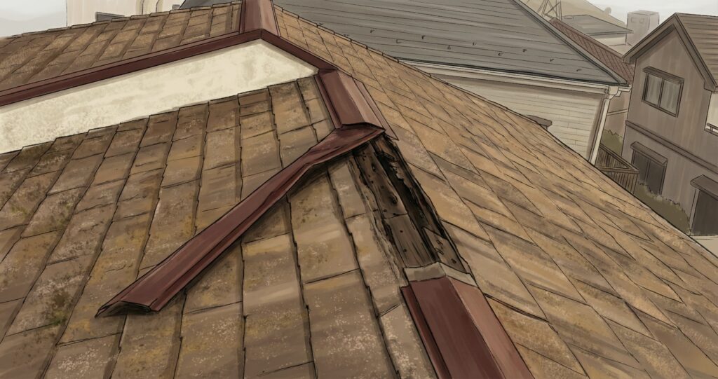 古くなり、板金の交換修理が必要な屋根