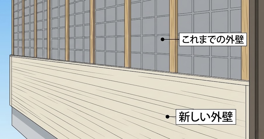 外壁材のカバー工法を説明したイラスト